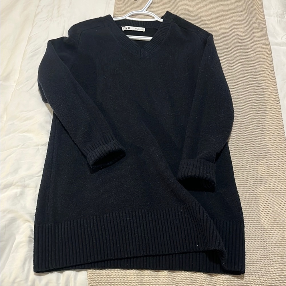 Zara Navy V-Neck Sweater Dress